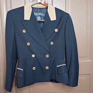 Vintage ESCADA Y2K Style Navy Double Breasted Women's Jacket size 40